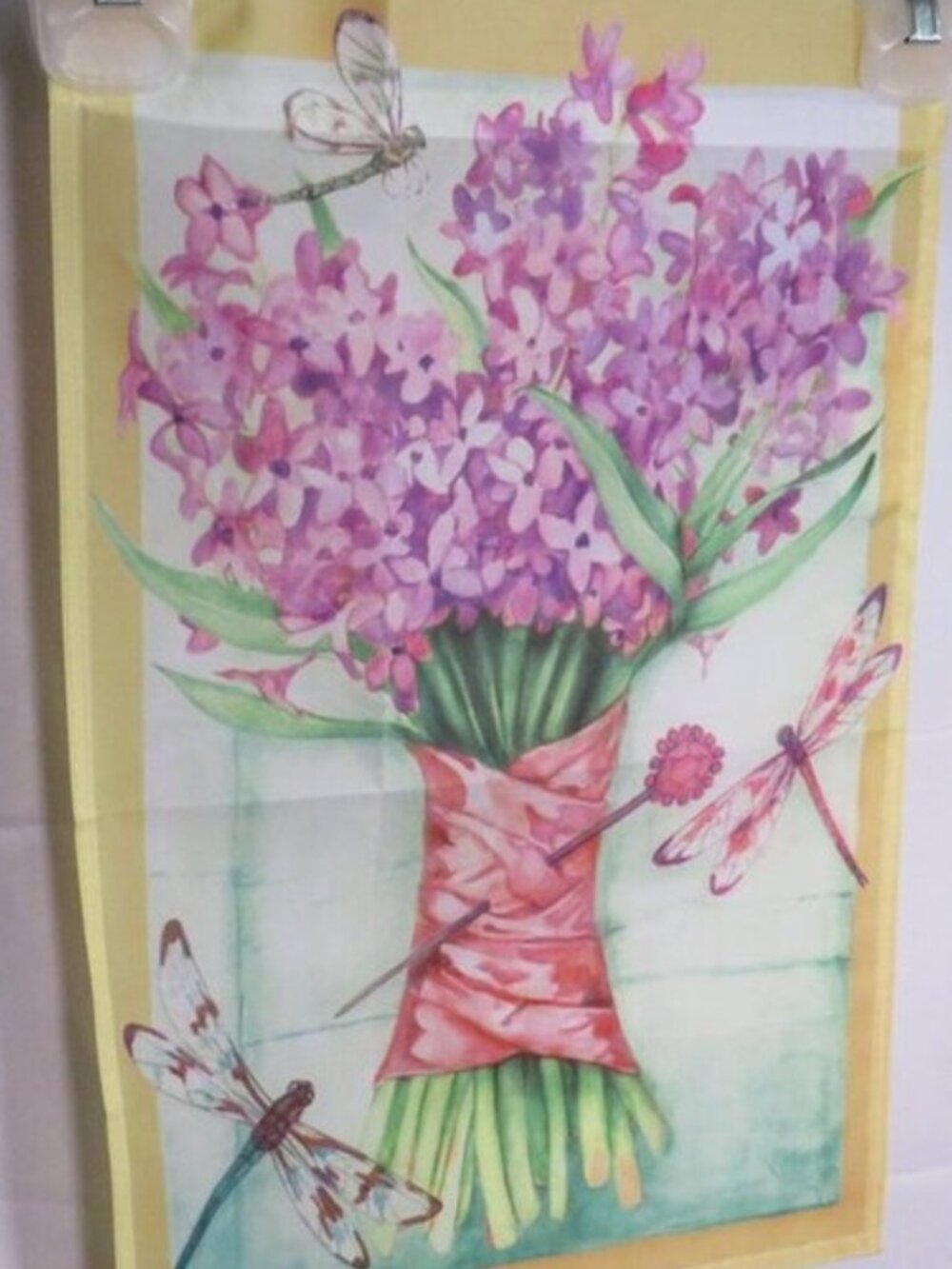 JetMax Floral Garden Flag 18x12 Hyacinth Flowers Dragonflies Spring Summer